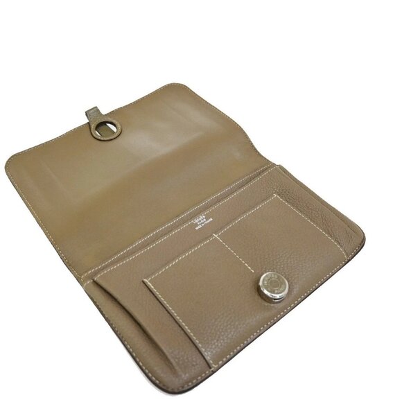 RFHERMES Logo Dogon GM Long Bifold Wallet Square N Leather Brown France 88RF420 - Picture 9 of 15